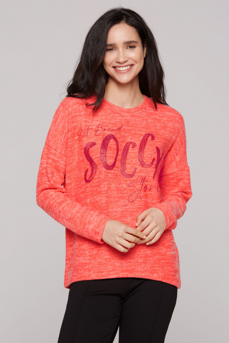 Oversized Pullover aus Flauschstrick juicy coral mel.