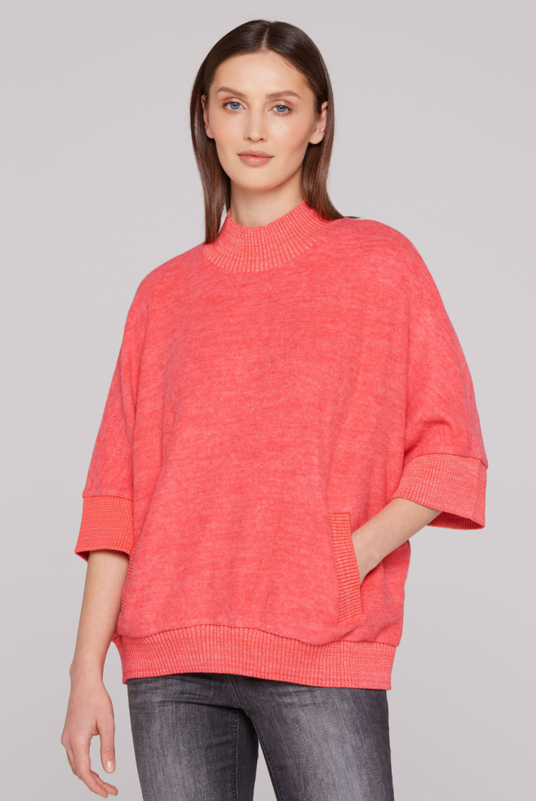 Oversized Pullover mit Stehkragen und Taschen juicy coral