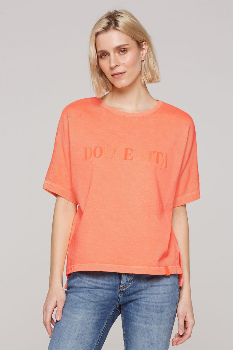 Oversized Sweatshirt mit Kurzarm und Artwork electric orange