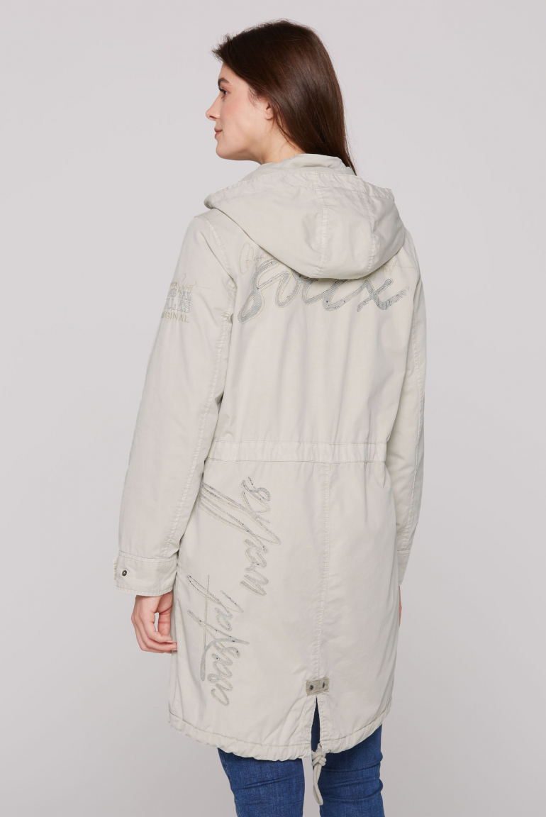 Parka mit Kapuze und Rücken-Artwork stone beige