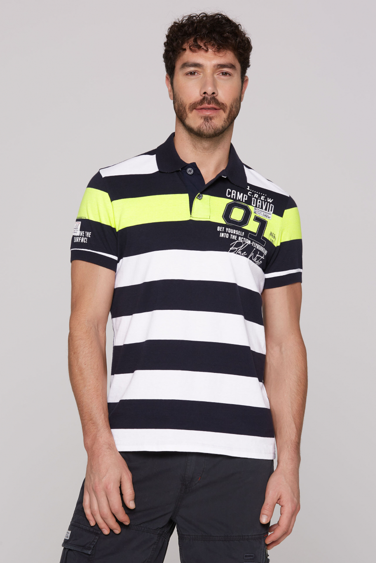 Polo mit bunten Blockstreifen und Artworks opticwhite