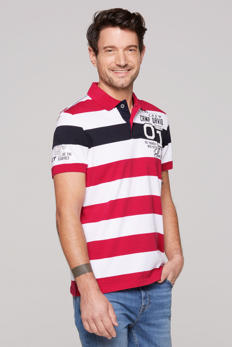 Polo mit bunten Blockstreifen und Artworks nautical red