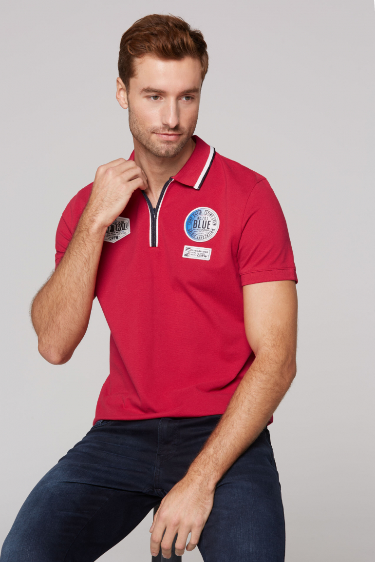 Poloshirt aus Pikee mit Zipper und Patches nautical red