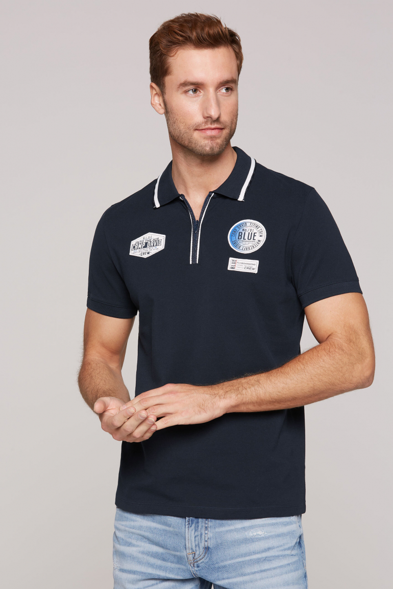 Poloshirt aus Pikee mit Zipper und Patches navy