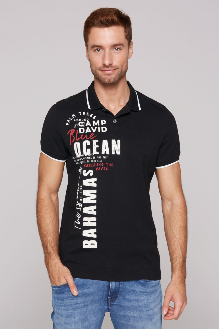 Poloshirt mit Trikotkragen und Label Print black