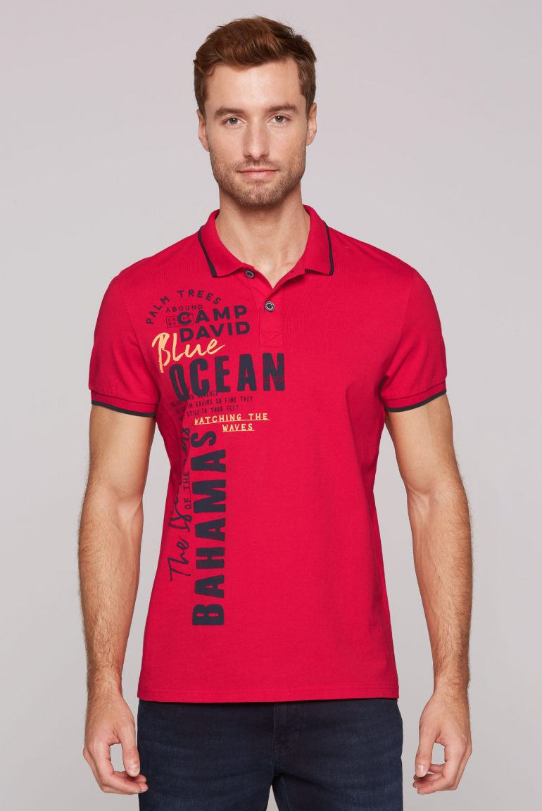 Poloshirt mit Trikotkragen und Label Print speed red