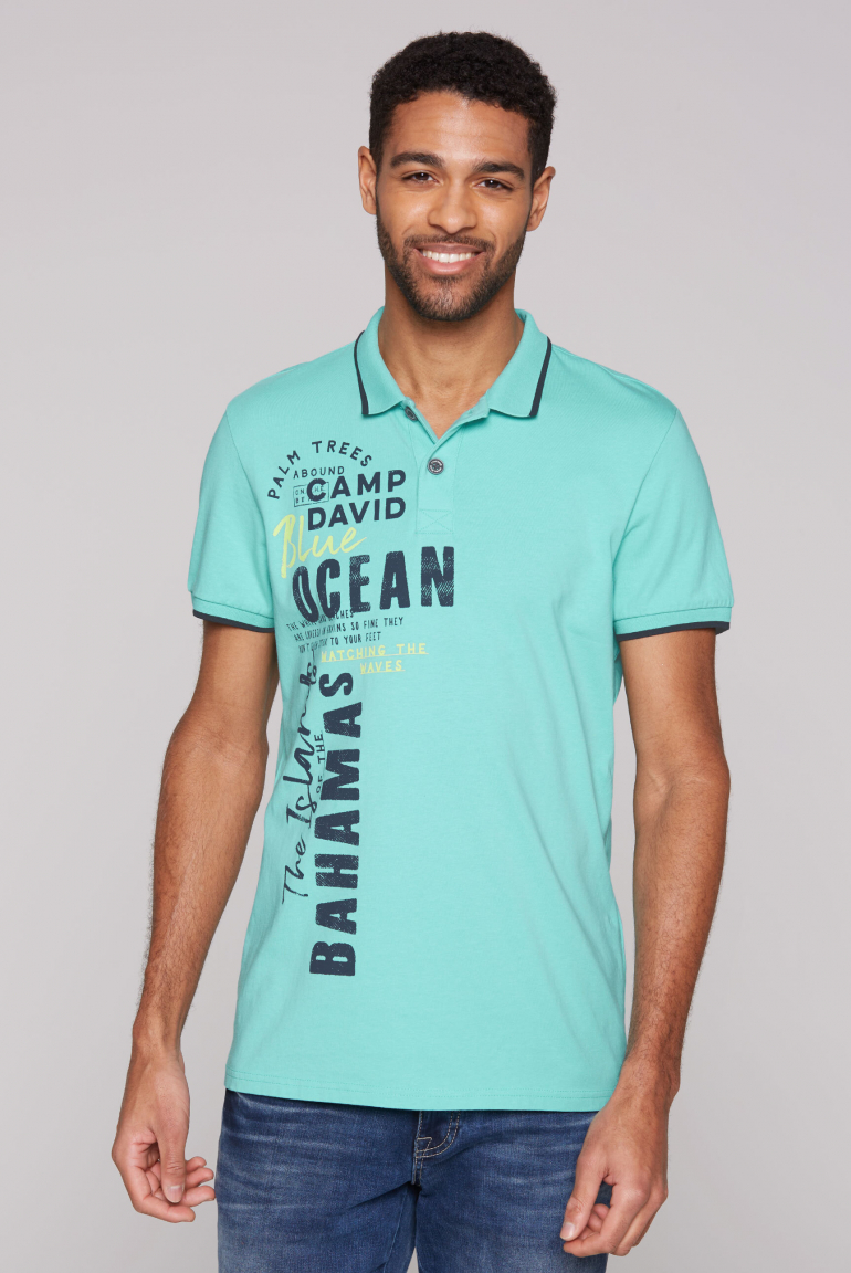 Poloshirt mit Trikotkragen und Label Print flash aqua