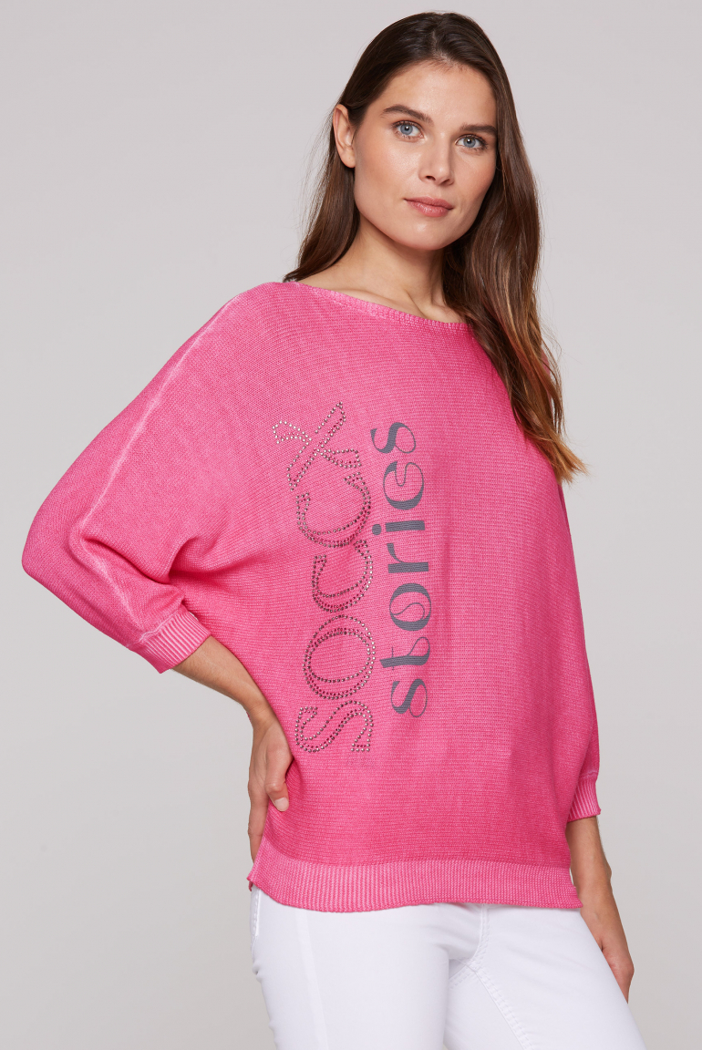 Pullover mit Fledermausärmeln und Logo Artwork floral pink