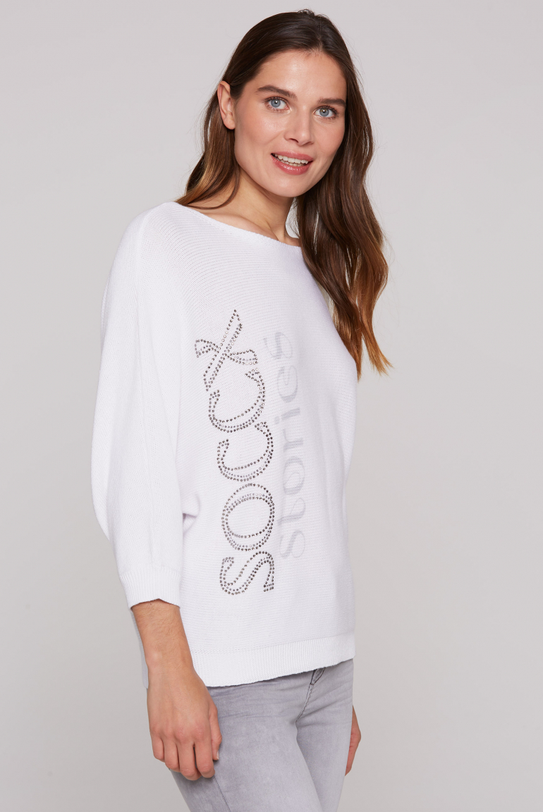 Pullover mit Fledermausärmeln und Logo Artwork opticwhite