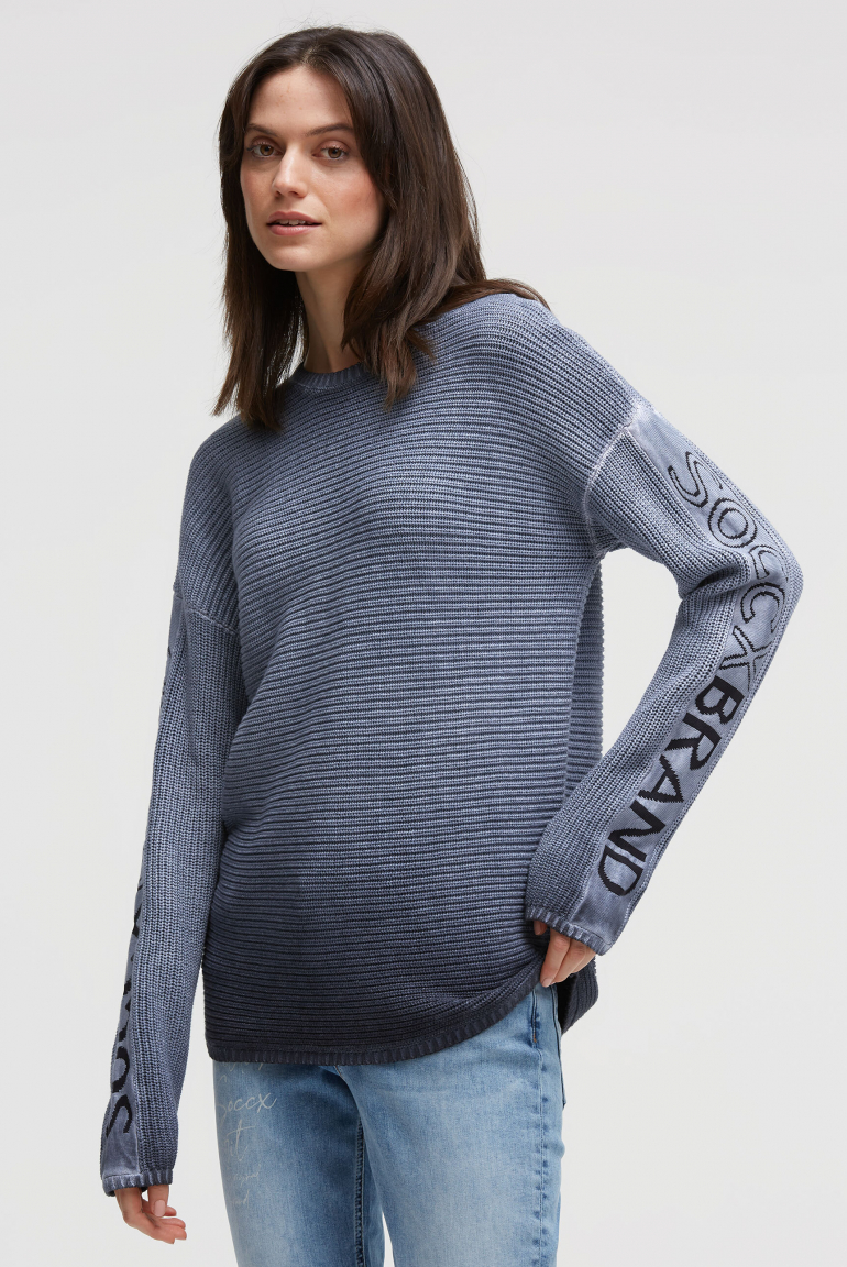 Pullover mit Intarsia-Design an den Ärmeln blue navy