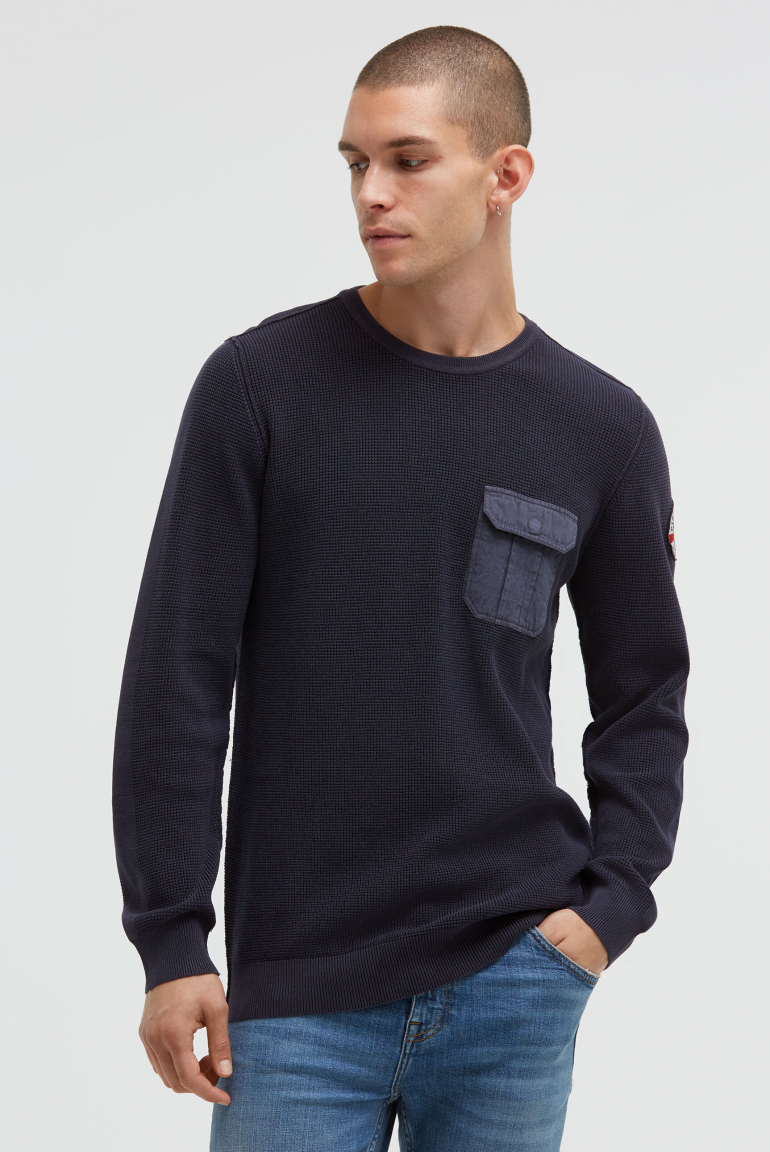 Pullover mit Strickmuster und Brusttasche blue navy