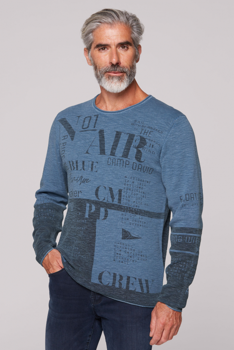 Pullover Stone Washed mit Label Prints smokey sky