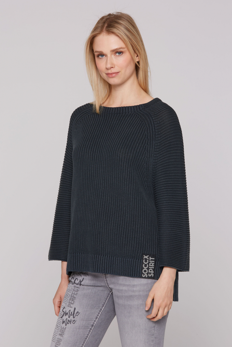 Pullover Stone Washed mit verkürzten Ärmeln blue navy