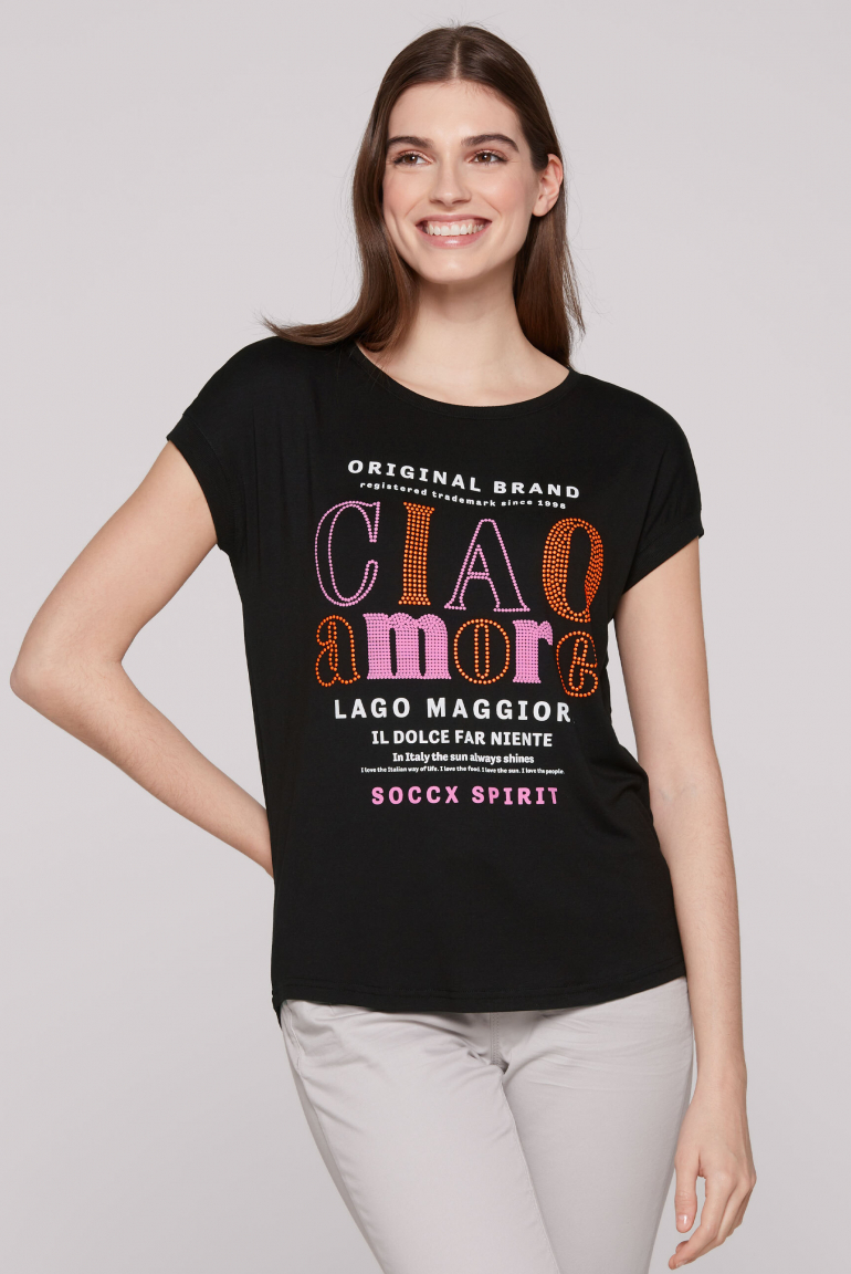 Rundhalsshirt mit buntem Wording black