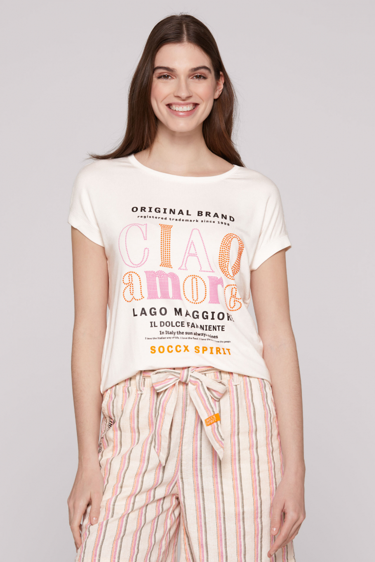 Rundhalsshirt mit buntem Wording ivory