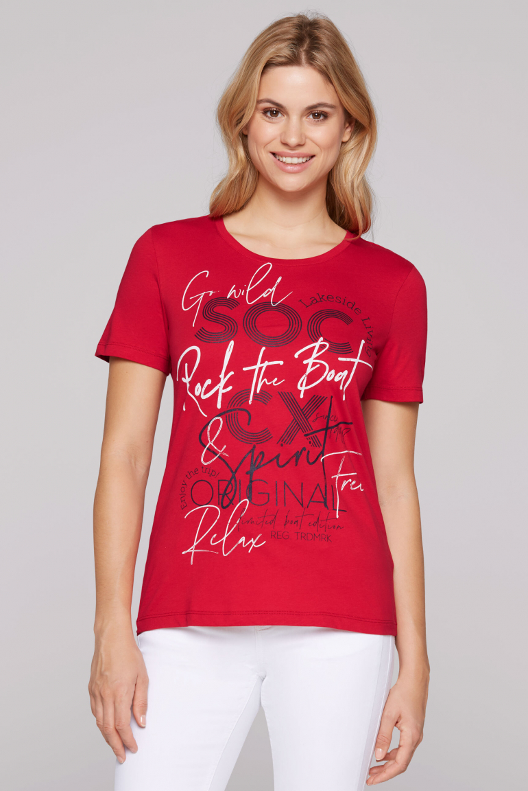 Rundhalsshirt mit Logo Print royal red