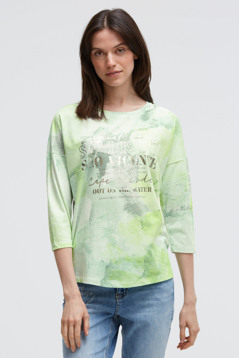 Shirt mit Batik All Over Print und 3/4-Ärmeln neon leaf