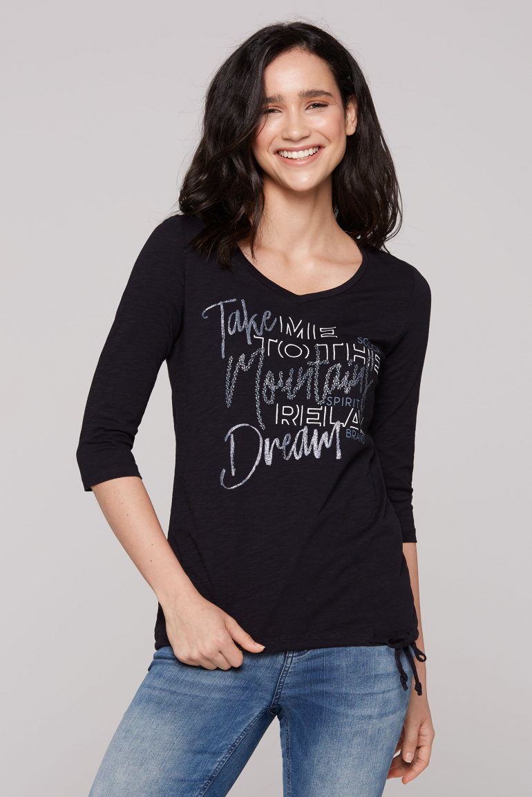 Shirt mit V-Ausschnitt und Tunnelzugband im Saum blue navy