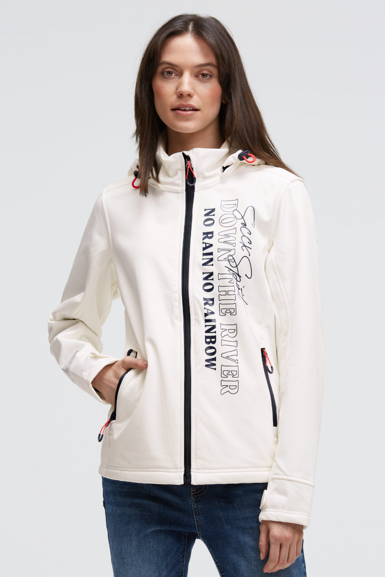 Softshelljacke mit Kapuze und Glossy Prints ivory
