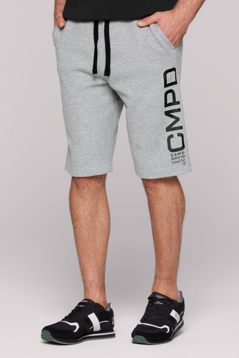 Sportshorts im tonalen Strukturmix mit Print dark greymelange