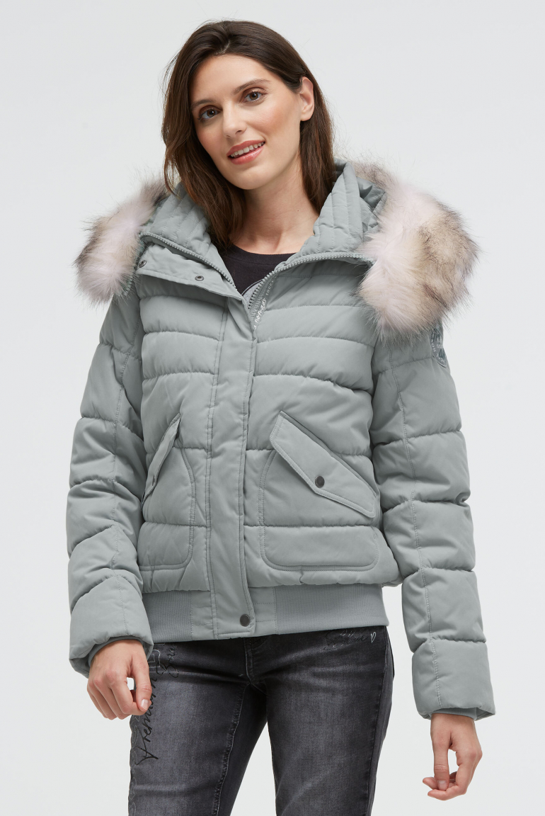Stepp-Blouson mit Fake-Fur-Kapuze frosted lake