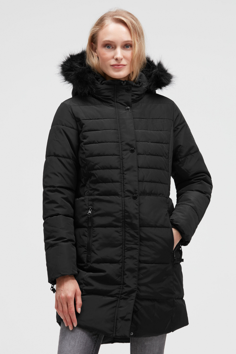 Stepp-Parka mit abtrennbarer Kapuze und Kunstfell black