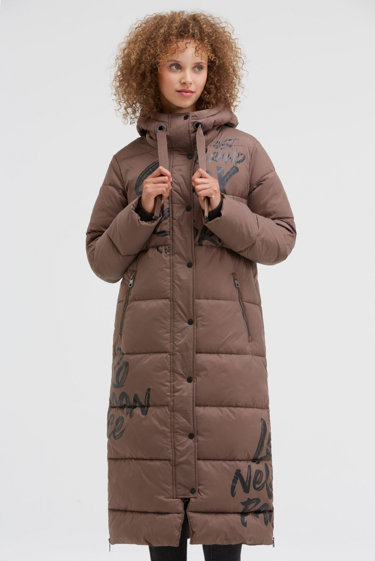 Steppmantel mit Kapuze und Logo Prints
