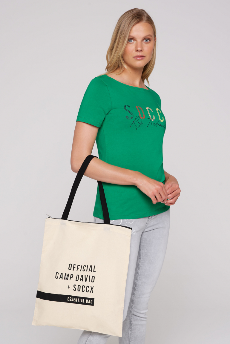 Stoffbeutel mit Zipper und Logo Prints beige