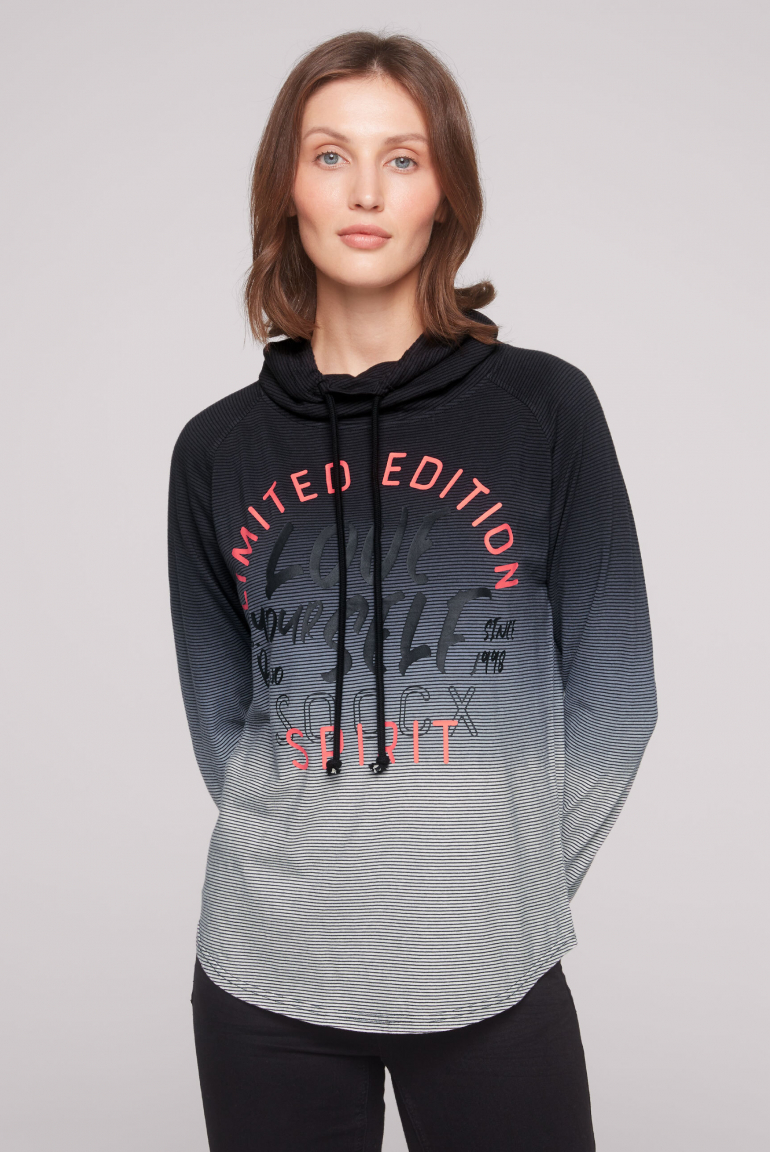 Streifenshirt mit hohem Kragen und Dip-Dye-Effekt black