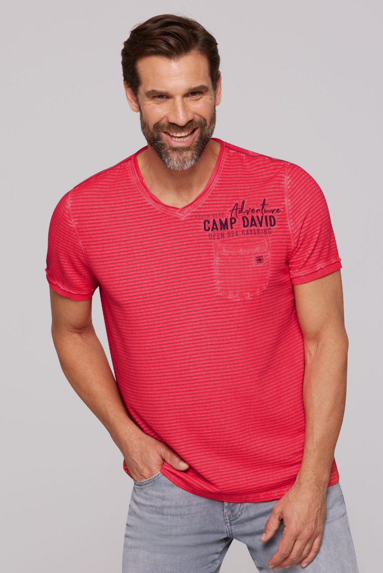 Streifenshirt mit Rücken-Artwork red orange