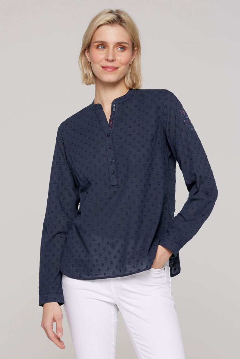 Strukturierte Bluse mit Tunika-Ausschnitt blue navy