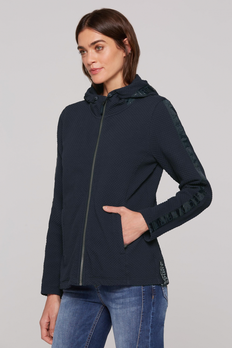 Strukturierte Kapuzensweatjacke mit Logo-Tapes blue navy