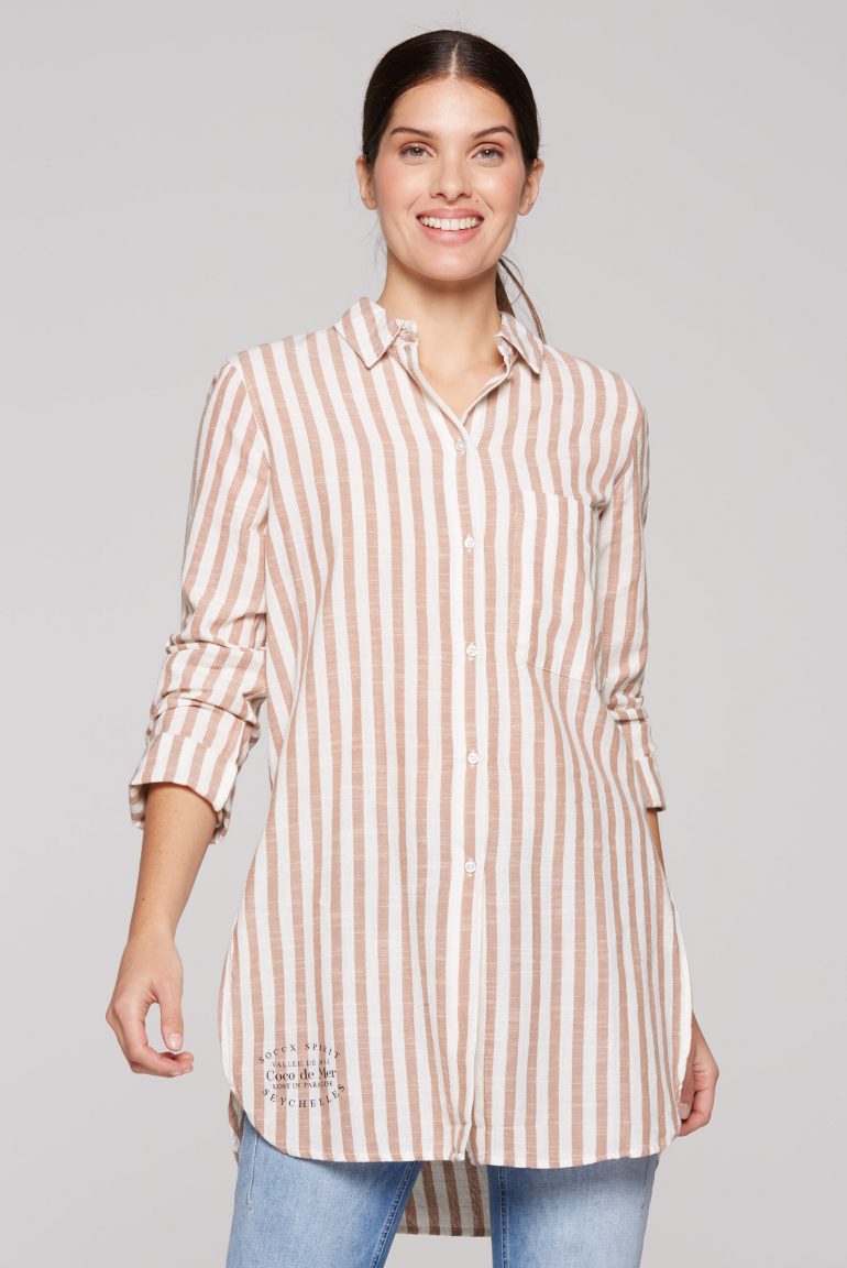 Strukturierte Longbluse mit Streifenmuster milky beige