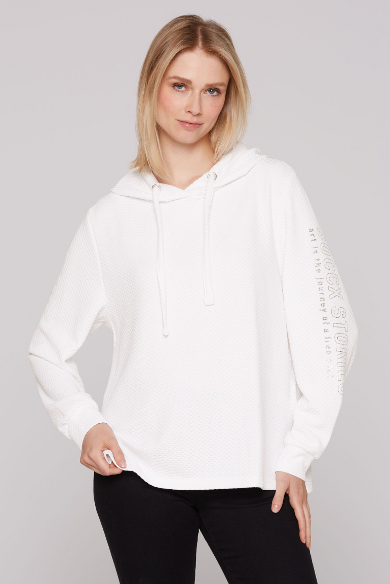 Strukturierter Hoodie mit Ärmel-Print opticwhite