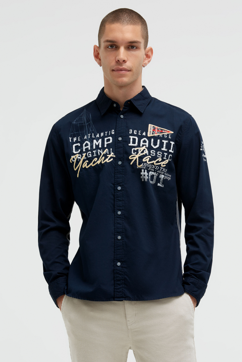 Strukturiertes Langarmhemd mit Logo-Applikationen blue navy