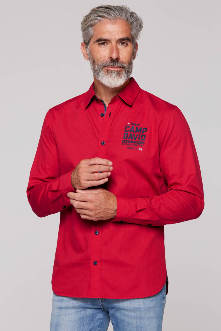 Strukturiertes Langarmhemd mit Rubber Prints rising red