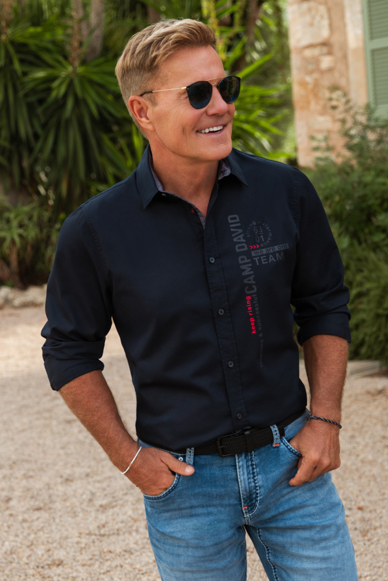 Strukturiertes Langarmhemd mit Rubber Prints blue navy