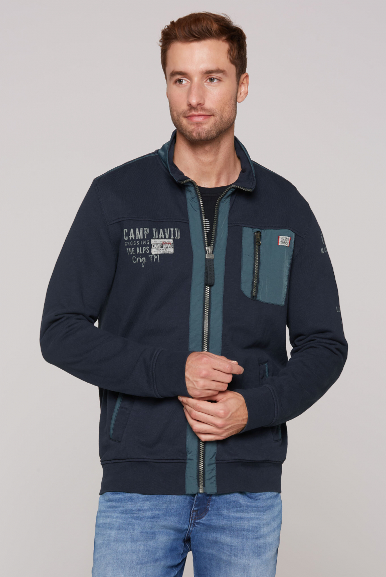 Sweatjacke im Materialmix mit Artworks deep water