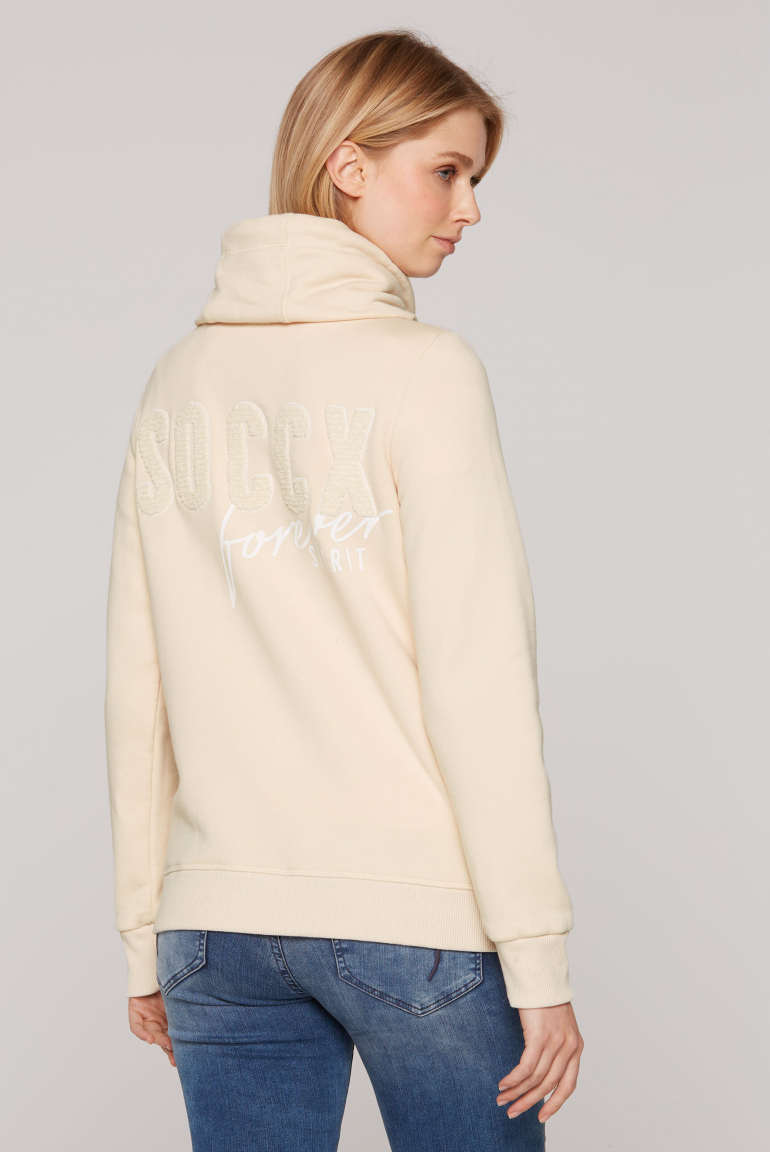 Sweatjacke mit hohem Kragen und Rücken-Artwork cream