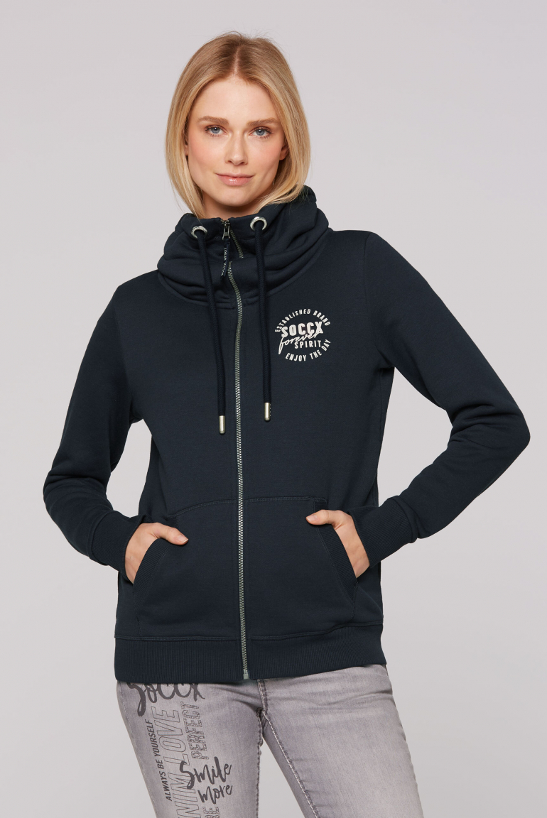 Sweatjacke mit hohem Kragen und Rücken-Artwork eclipse navy