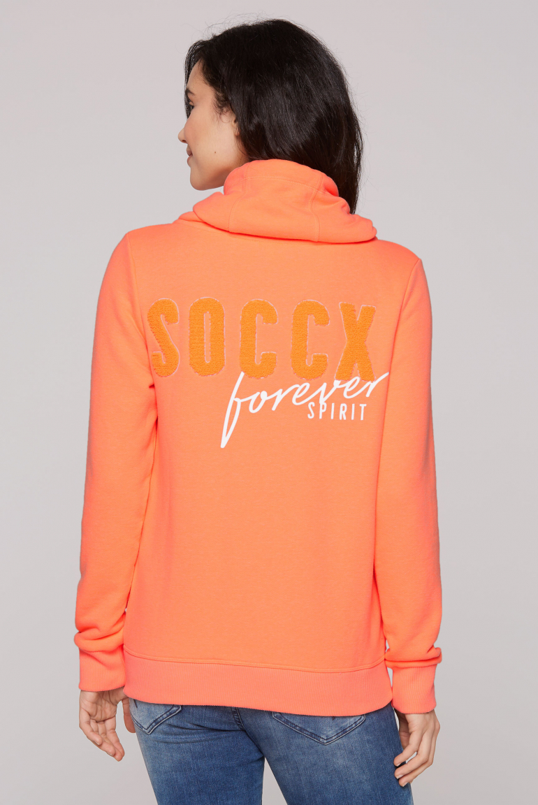 Sweatjacke mit hohem Kragen und Rücken-Artwork neon orange