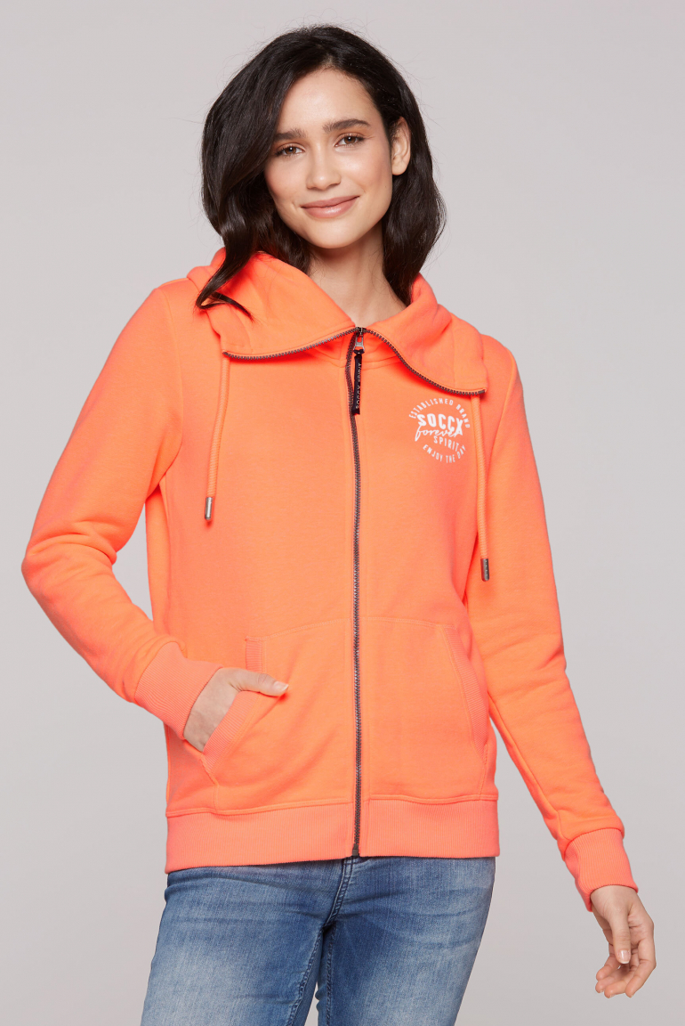 Sweatjacke mit hohem Kragen und Rücken-Artwork neon orange