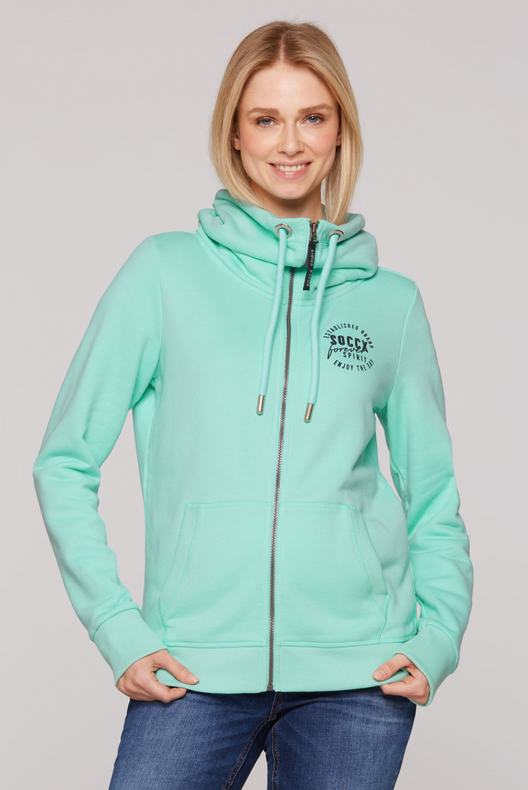 Sweatjacke mit hohem Kragen und Rücken-Artwork new aqua