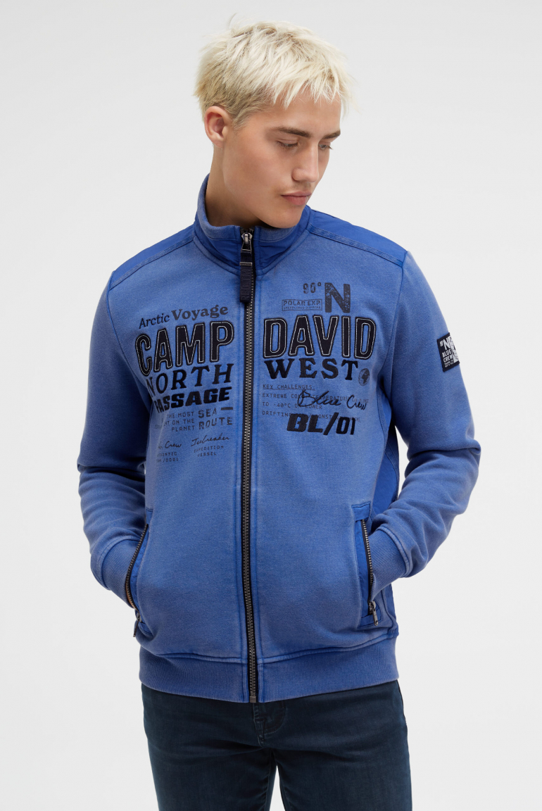 Sweatjacke mit Ripstop-Details und Label-Applikationen flight blue