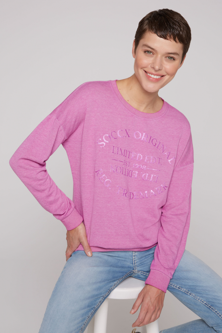 Sweatshirt mit Ausbrenner-Effekten und Print iced berry