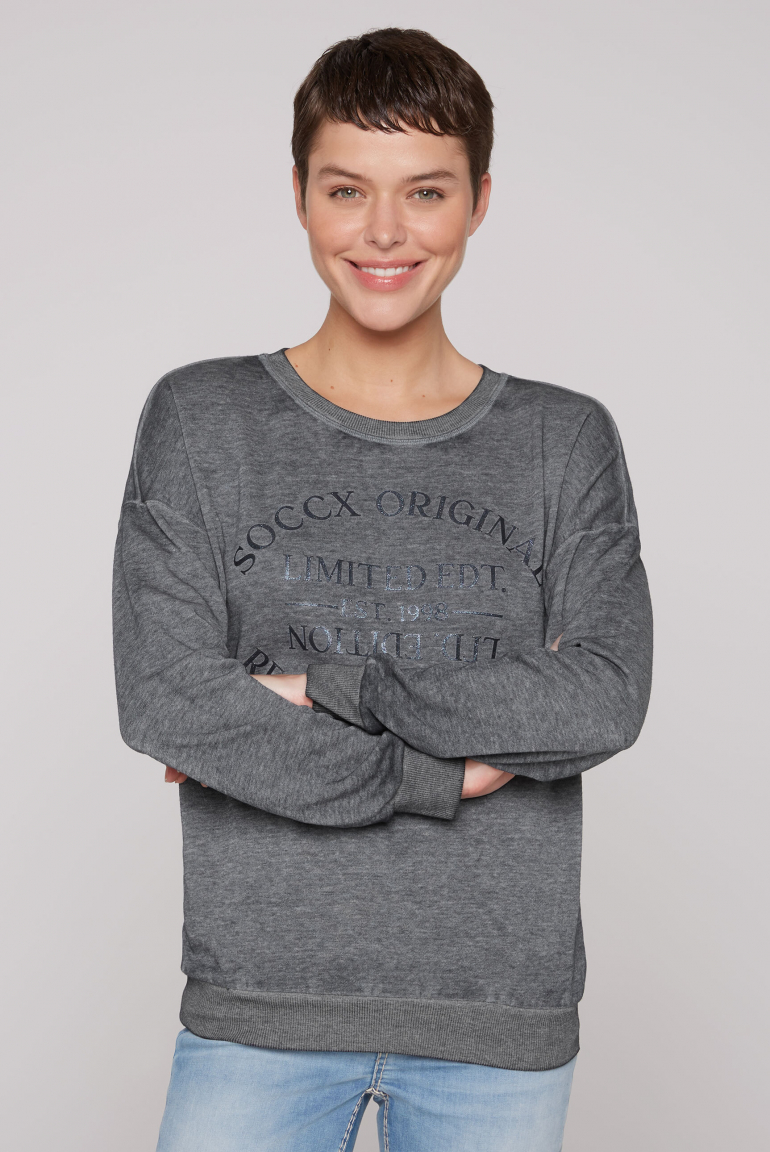 Sweatshirt mit Ausbrenner-Effekten und Print blue navy