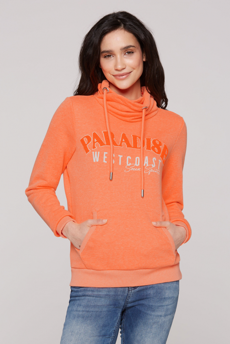 Sweatshirt mit hohem Kragen und Frottee-Artwork neon orange