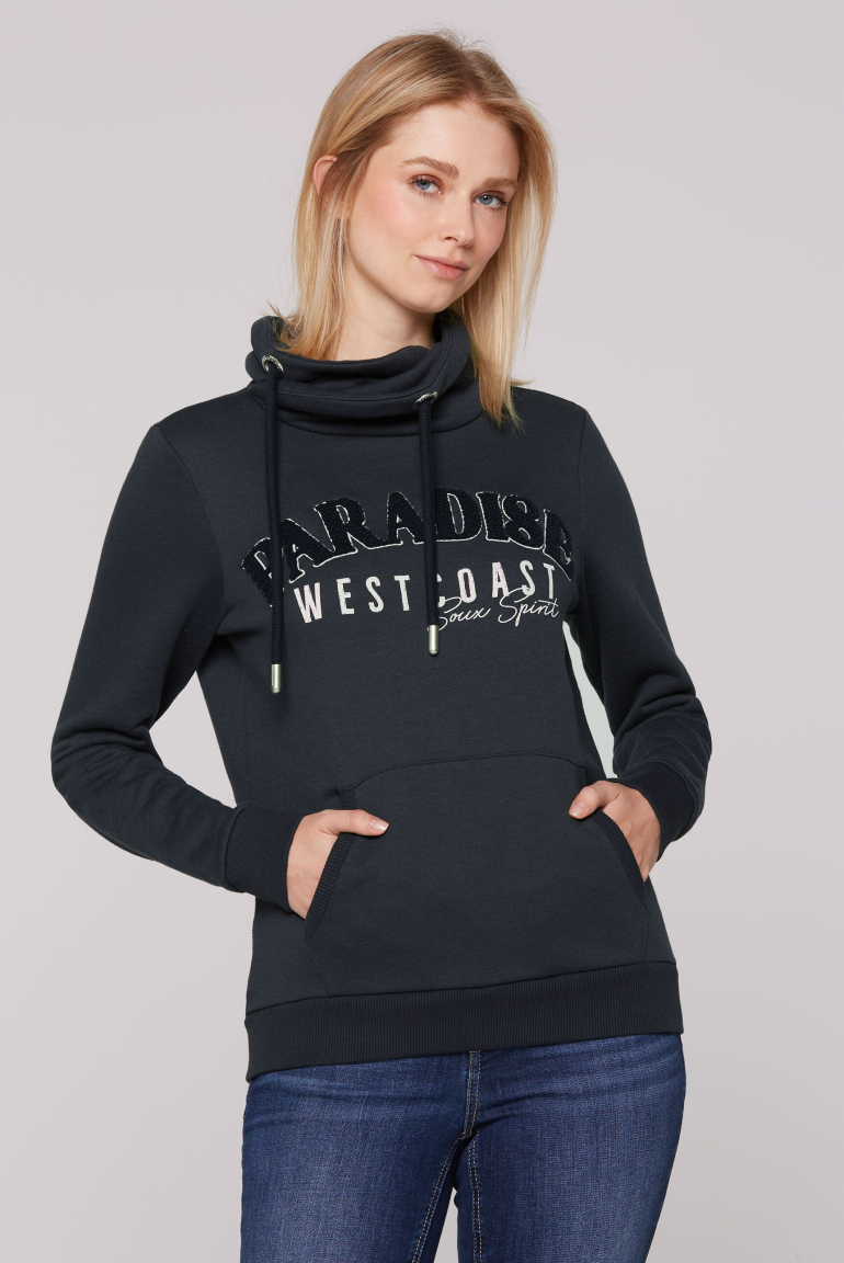 Sweatshirt mit hohem Kragen und Frottee-Artwork eclipse navy