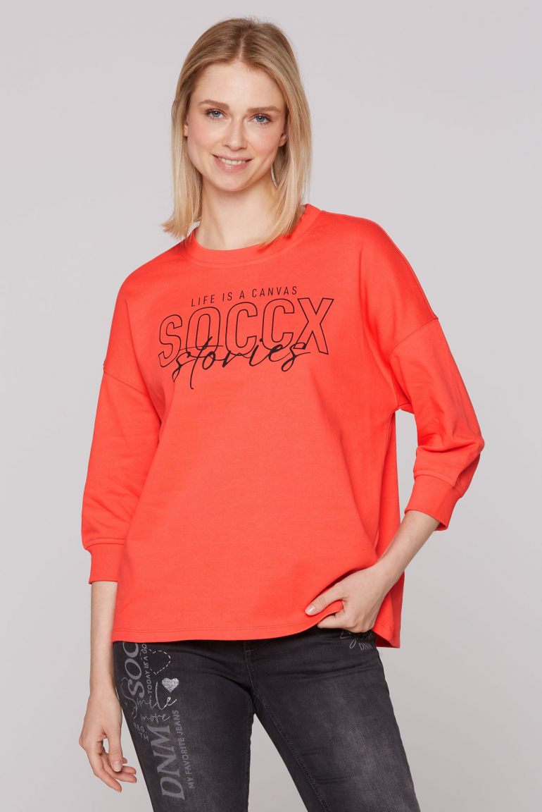 Sweatshirt mit Logo Print und 3/4-Arm juicy coral