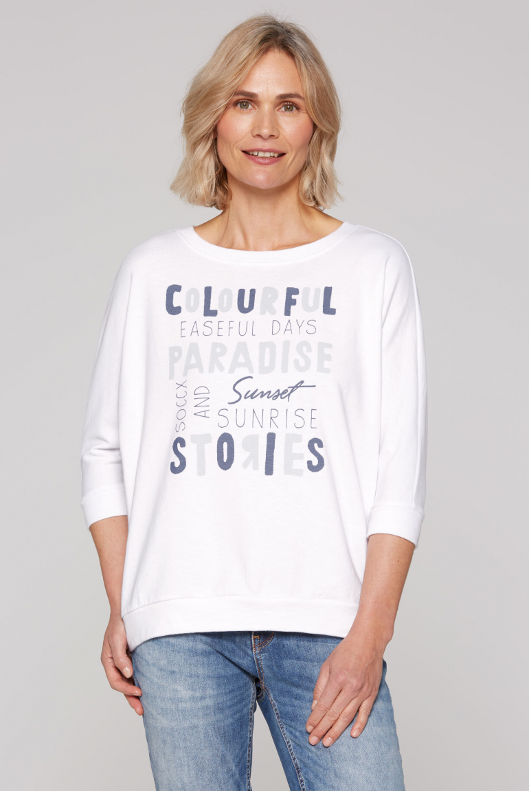 Sweatshirt mit verkürzten Ärmeln und Wording Print opticwhite